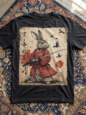 Samurai Rabbit Anime Graphic T-Shirt Japanese Retro Manga Streetwear Unisex